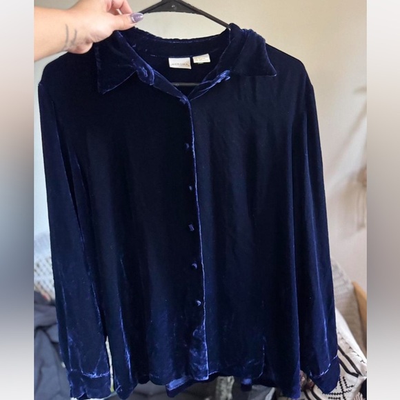 Merona Deep Blue Velvet Button Down Shirt - Picture 5 of 5
